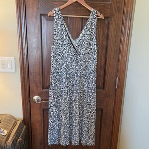 Boden Black & White Floral Wrap-Front Midi Dress